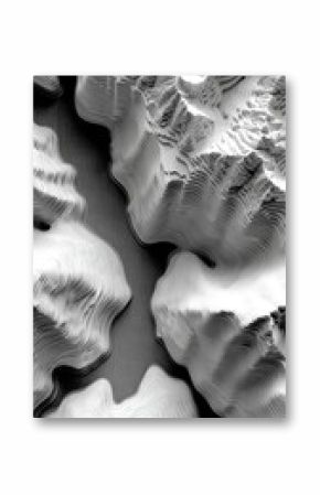 Monochrome 3D Render of Smooth Terrain with Contour Lines