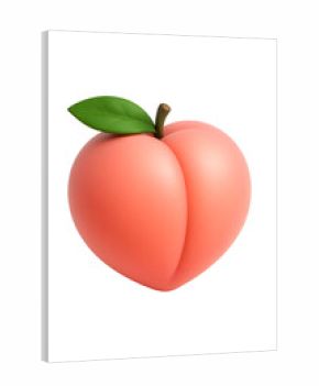 Realistic 3D peach fruit emoji with green leaf, used in food, health, and playful digital content design. 