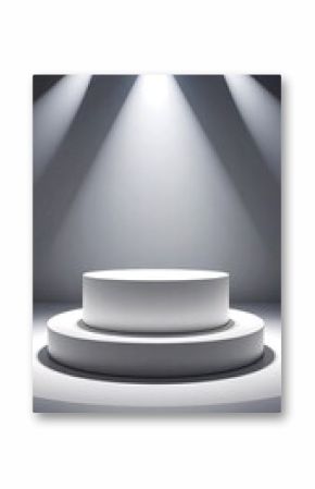 Empty white podium under spotlights