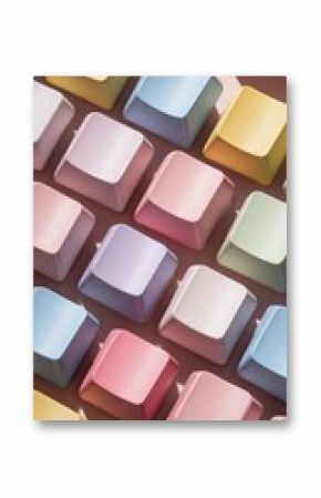 Pastel keyboard keys arranged on a light beige surface  soft light, geometric pattern