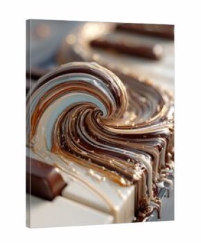 Abstract swirling liquid chocolate on piano keys