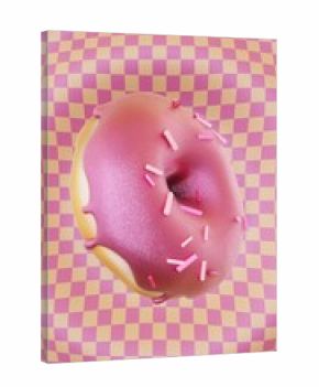 National Donut Day vertical abstract 3D glazed glitter sparkling pink orange gradient rotating checkers texture render banner retro pop groovy funky fancy celebration event festival advertisement