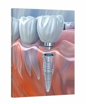 3d illustration depicting the dental implantation process with detailed tooth and screw design