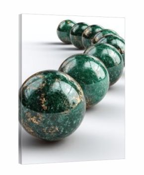Emerald-green spheres in a curved row