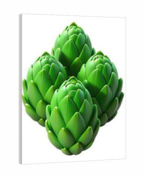 3d fresh artichokes grouped isolated on transparent background