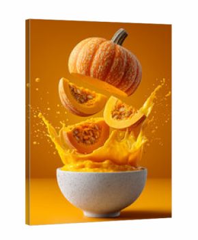 pumpkin juice splash isolated on orange background. 3d illustration