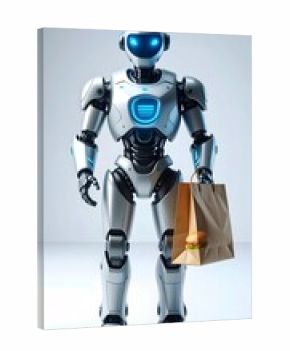 Futuristic Robot Serving Delicious Cheeseburger in Paper Bag