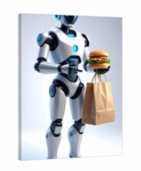 Futuristic Robot Serving Delicious Cheeseburger in Paper Bag