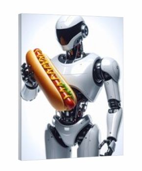 Futuristic Robot Serving Delicious Hot Dog with Mustard, Generated image