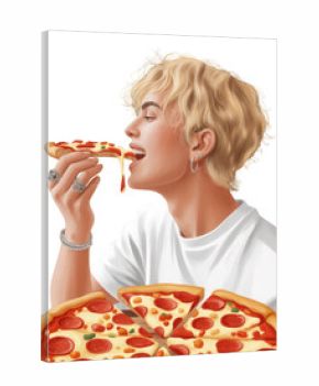 3d rendered illustration of a person eating pizza isolated on transparent background
