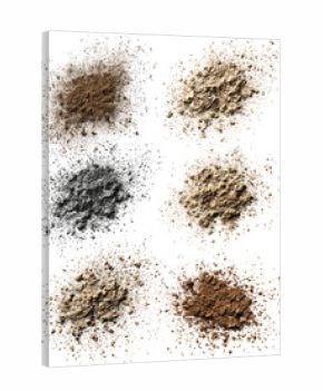 Abstract graphic of piles of various granular materials.  Different shades of earth tones, including light brown, dark brown, gray, and beige.  Circular shapes