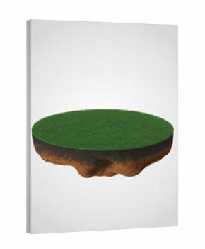 Floating Island Platform with Green Grass and Soil Minimalist 3d Rendering of Small Piece of Earth for Nature and Environment Presentation White Background