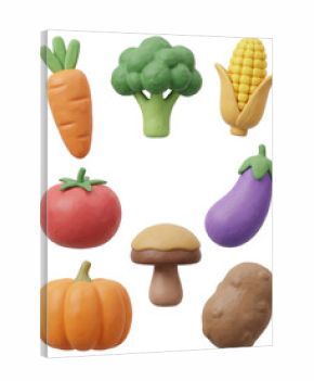 Colorful Clay Vegetable Set: Carrot, Broccoli, Corn, Tomato, Eggplant
