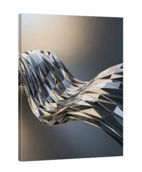 Abstract metallic polygonal flow, 3D rendering with neutral background