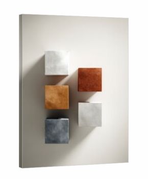 Textured geometric 3D cubes arranged in modern minimal composition