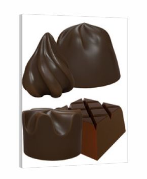 detailed 3d render showing an assortment of luxurious dark chocolate bonbons and confectionery, isolated on a transparent background.