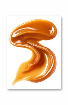 Caramel splash, sweet liquid candy swirl and wave, splashing with droplets. 3d Melted toffee syrup with splatters and dynamic motion isolated on white background