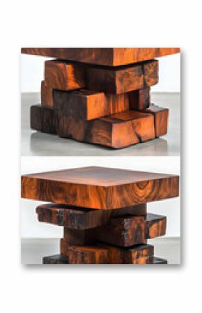 Rustic Modern Wood Coffee Table: A 3D Illustration of Stacked Wooden Blocks