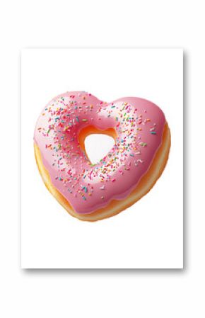 Heart Shaped Donut with Pink Icing and Sprinkles, PNG