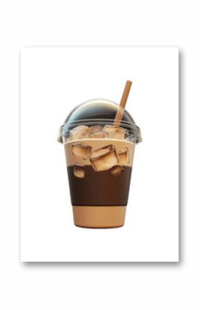 Iced coffee tumbler with straw - 3d rendered Cold brew with ice cubes PNG