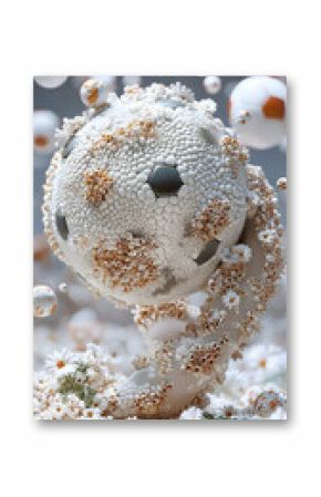 Abstract 3D Rendering of a Sphere Adorned with Daisies