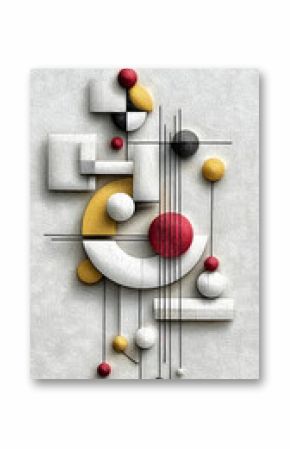 Abstract Geometric 3D Composition with White, Red, and Yellow Shapes on a Textured Background