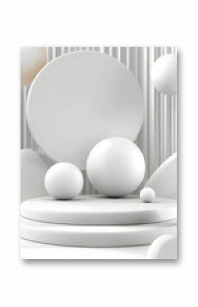 White Geometric Shapes 3D Rendering Minimalist Product Display
