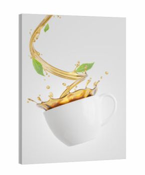 3d render of realistics tea leaf extract with tea splash