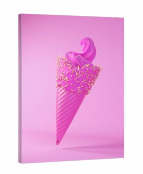 Pink Ice Cream Gold Sprinkles Cone Pattern Sweet Food Summer Treat 3d illustration render