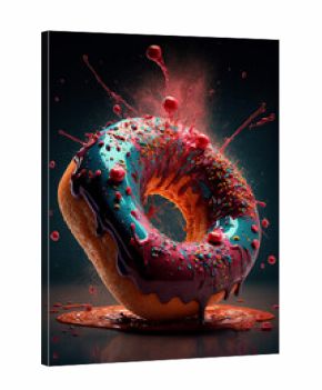 Hovering donut with golden and botanical decorations, Generative AI image