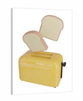 3d rendering toaster yellow color and breads