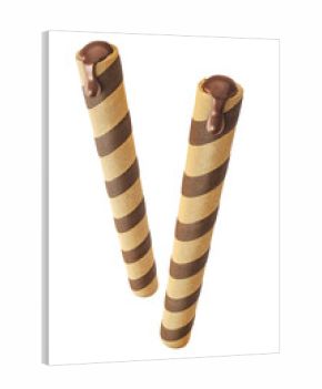 chocolate filled in a crispy wafer roll, Chocolate waffle sticks isolated on white background 3d rendering.