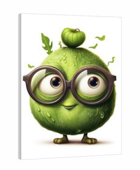 Funny cartoon character 3d illustration of a fig fruit with a face wearing glasses. White background, fruit personification. 