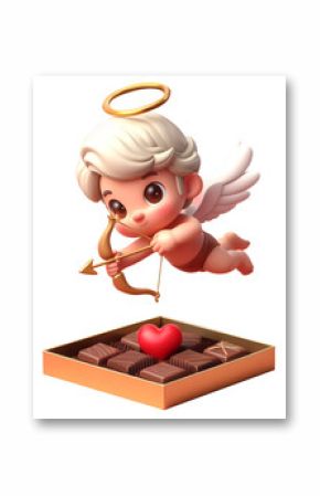 3d character - cupid - valentine's day chocolate box