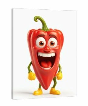 Cheerful red chili pepper, funny cartoon 3d character on white background