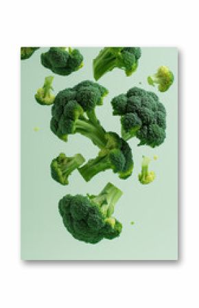 3d render falling broccoli 