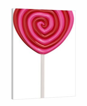 Heart colorful sweet lollipops isolated on white background. 3d realistic, swirl, colored sugar candies on stick. Pink lollipop. 3D png illustration.