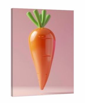 Close-up of a vibrant, glossy carrot with a pink background, emphasizing healthy eating and fresh produce. 3D Illustration.