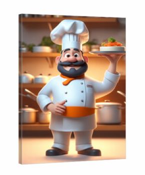 3d character cartoon chef on white paper background full body isloted background 