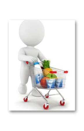 3d white people with a shopping cart