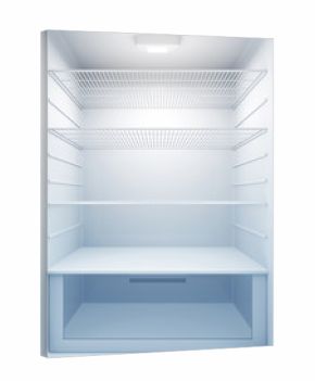 Inside view of an empty Modern Fridge with Blue Light