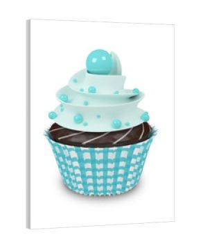 3d sweet cupcake with pearls isolated on white