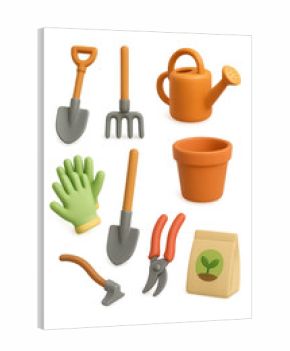 Vibrant 3d gardening icons set: tools and essentials for your garden design