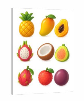 Vibrant 3d tropical fruit icons set with nine unique fruits