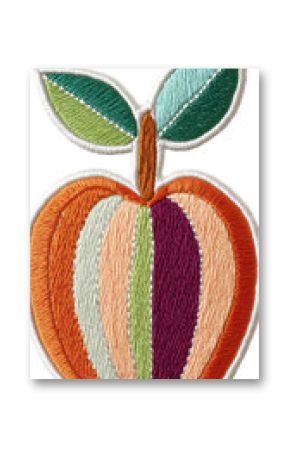Illustration Of An Embroidered Apple Fruit With Colorful Details And Isolated On Transparent Background