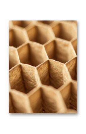 A detailed macro photograph capturing the intricate pattern of a honeycomb structure in warm hues. Generative AI