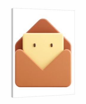 Envelope icon with letter in 3d cartoon style, cut out - stock png.