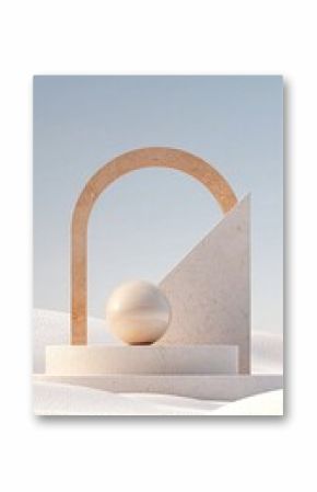 Abstract Beige and Cream Geometric Sculpture on White Textured Background