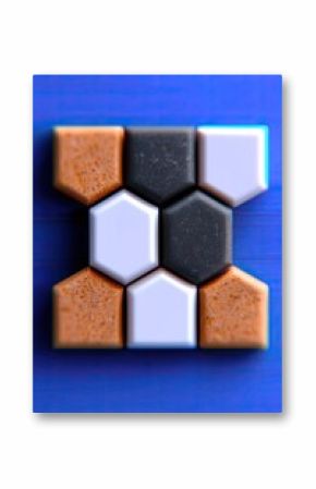 Isometric Repeating Hexagon Cube Pattern in White, Black, and Brown on Blue Background