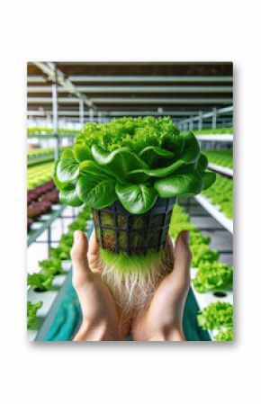 3d illustration. Growing and harvesting from seedlings green vegetables, kale, green cabbage, lettuce, grown in greenhouses. Concept growing and harvesting organic vegetables.